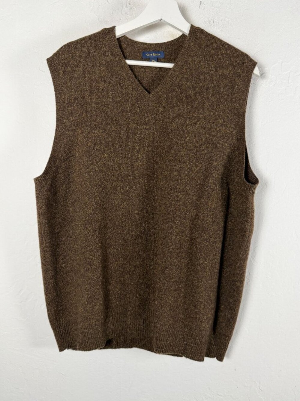 CLUB ROOM Mens Sweater Vest Large Brown Heather Lambswool V-Neck Classic Knit